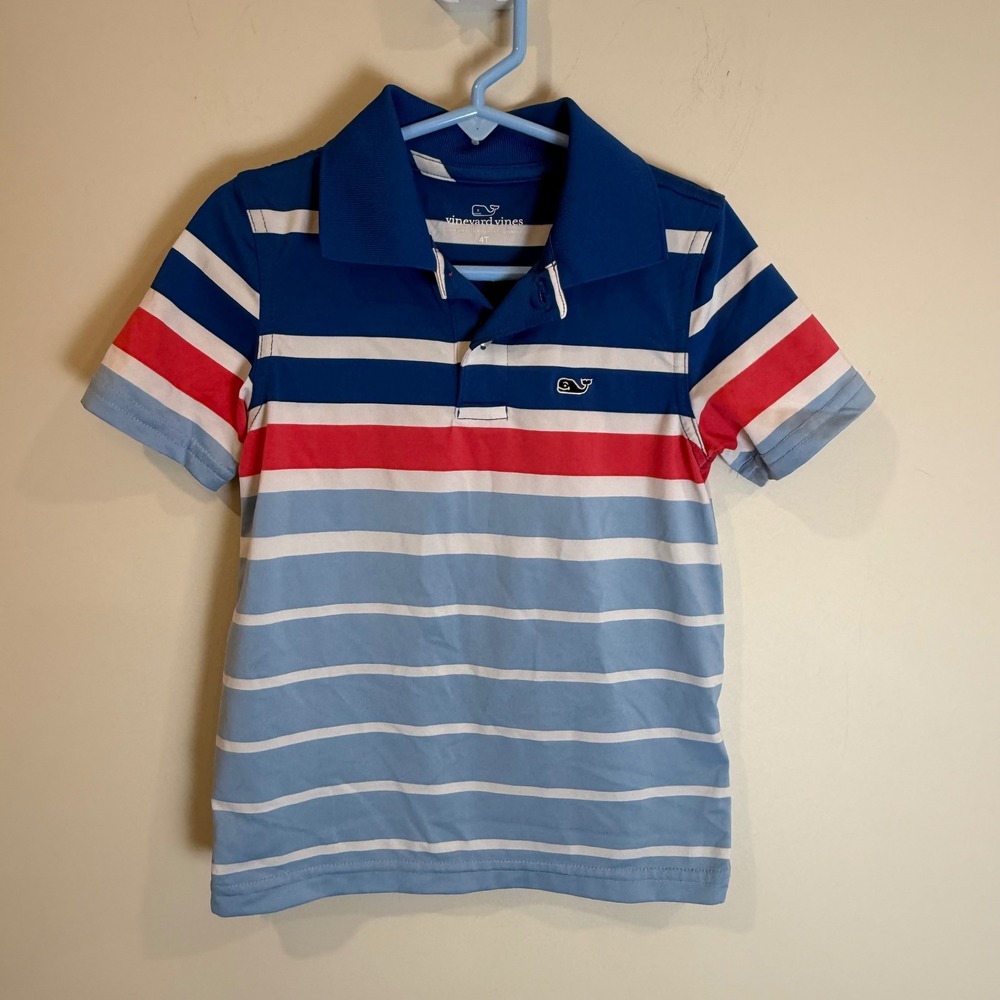 Vineyard Vines Boys Blue Red White Striped Polo